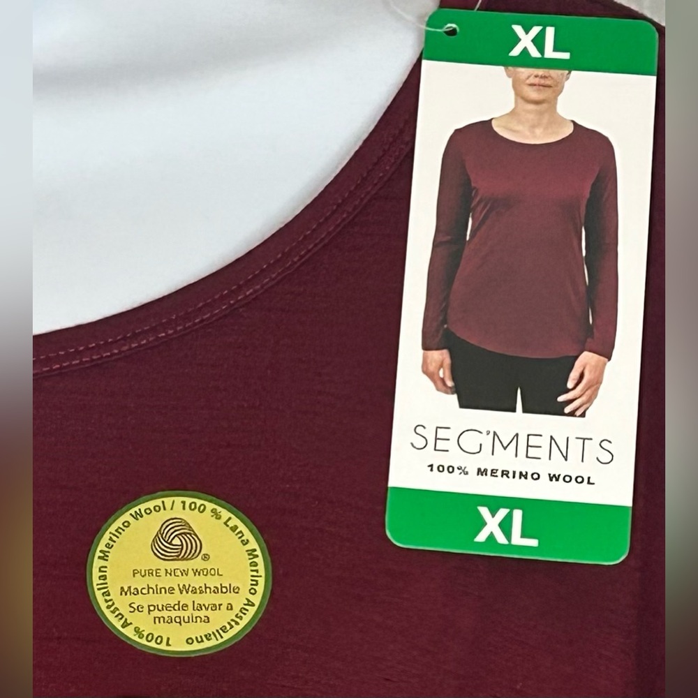 Segments 100% Merino Wool Top XL Dark Red Long Sleeve NWT - Picture 10 of 11